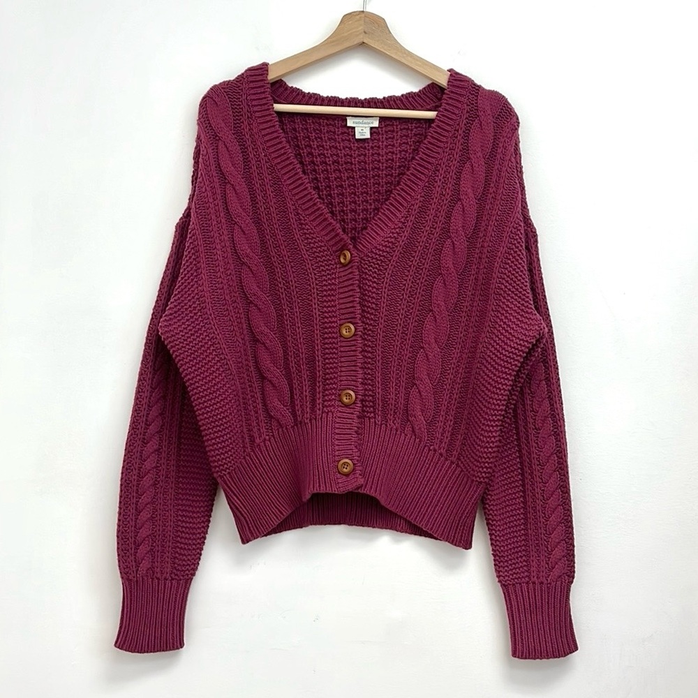 Sundance Burgundy Cable Knit Cardigan
